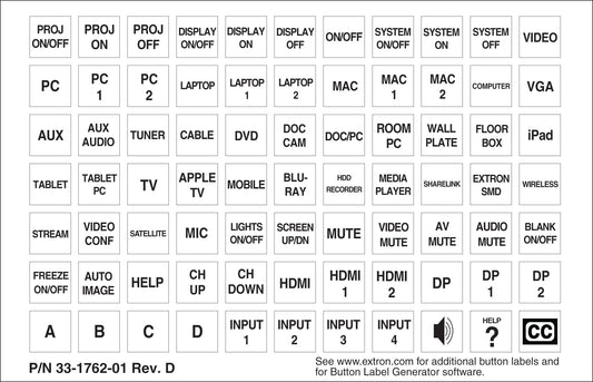 Extron Backlit Button Labels